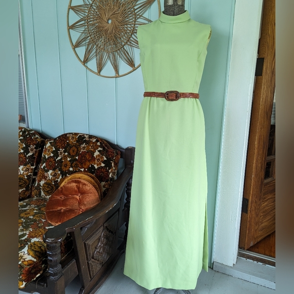 Vintage Pale Green Long Dress - Picture 1 of 8